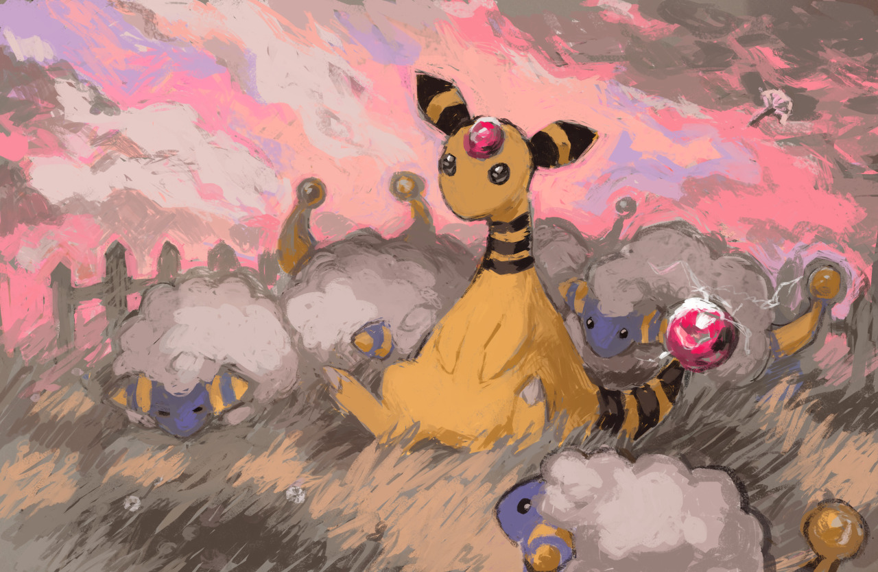 ☆* art blog *☆ — ampharos mom and her little mareeps 🐑 ⚡