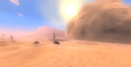 Working on making sandstorms more physical in the gameworld. Still work in progress, but it already looks kinda nice i think.