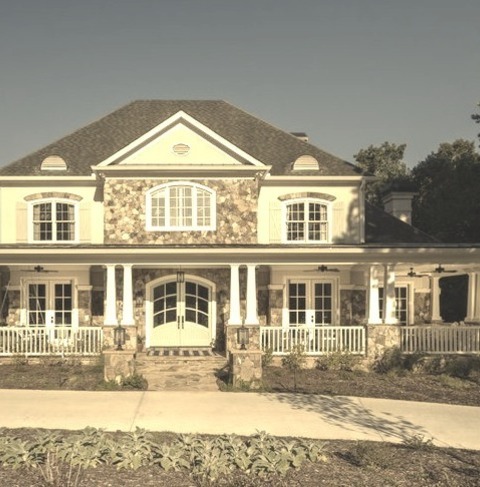 Porch AtlantaLarge Classic Stone Porch Idea With A Roof Extension
