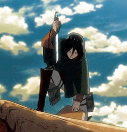 erensjaegerbombs:Get ‘em, Mikasa! ᕙ(⇀‸↼‶)ᕗ