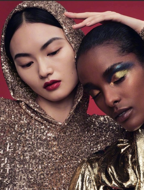 modelsof-color:He Cong and Malika Louback by Nathaniel Goldberg for Vogue Singapore - Dec 2020