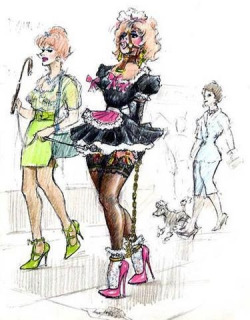 sissybimbodolly:  Paraded around in public as a sissy french maid in bondage. 