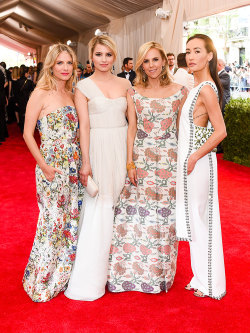 toryburch:  F is for Fantastic Four   From left: Mélanie Laurent, Dianna Agron, Tory Burch and Maggie Q, all in custom gowns by Tory, at the 2015 Met Gala