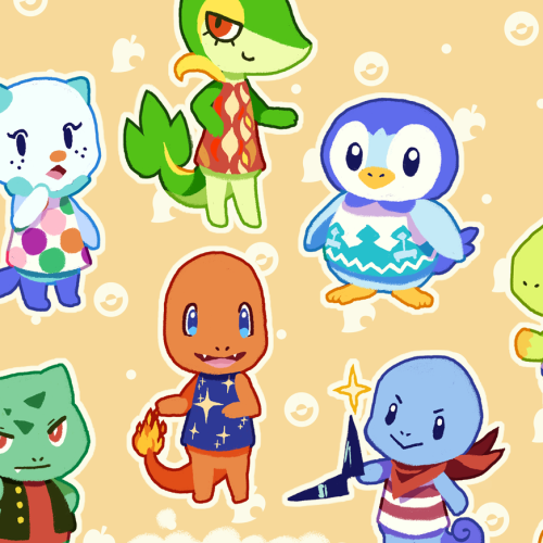 moon-sphinx:  lemoncreamsicle: wanted to combine two of my favorite fandoms; please welcome our new neighbors – starters from all gens thus far (*•̀ᴗ•́*)و  also my rowlet is wrecking face right now  @y97 @monokrone