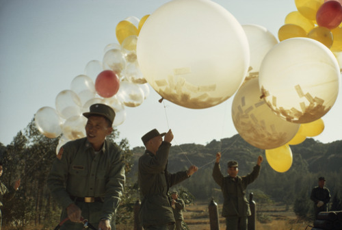unrar:To spread political views, soldiers release balloons holding leaflets, Taiwan, Frank and Helen