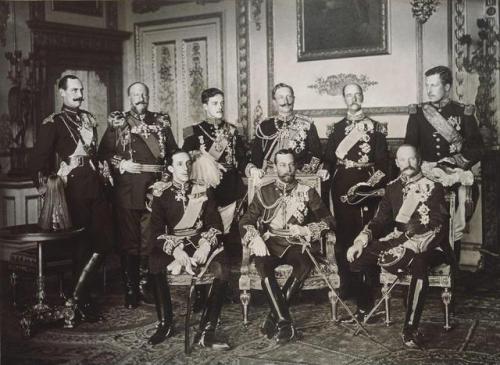 Nine European kings stand in one photograph. adult photos