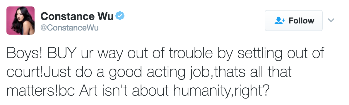 michael-fassbender: 👏🏼👏🏼 god bless and protect constance wu lol