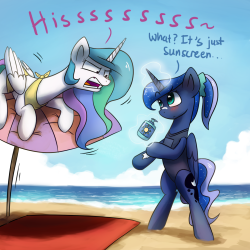 asksunshineandmoonbeams:Luna: Turns out sunscreen