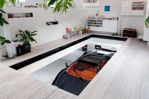 A Lamborghini in Living Room - by No. 555 Architectural Design Office, Japan via reddit