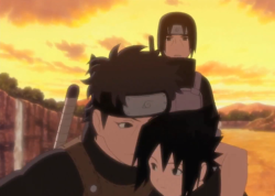 ikuzo-dattebayo:  A jealous Itachi watches as Shisui whispers sweet sweet uchiha things into little Sasukes virgin ears