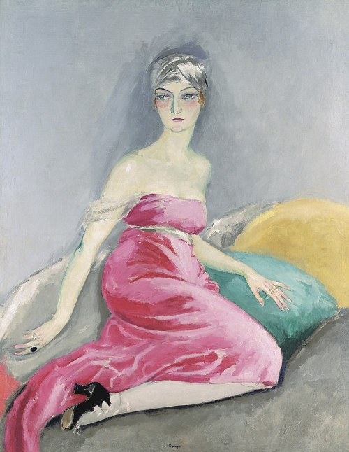 Kees van Dongen. La robe rose (Ève Francis), c. 1919, oil on canvas, 146.5 cm × 114.3 cm (57.7 in × 