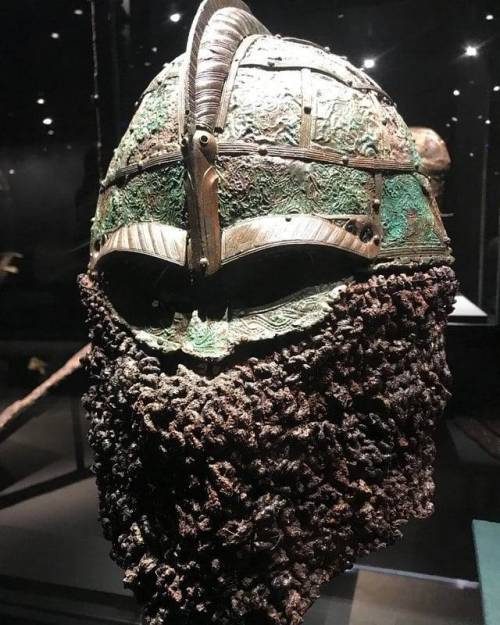 An Iron Age Helmet with intact Chain Mail - Discovered at Valsgärde, Sweden. Vendel Age, 600-800 AD.