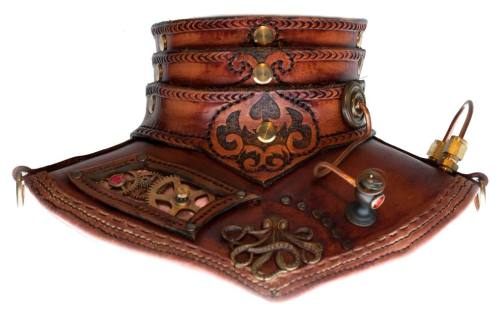 lucrezianoin:steampunktendencies:Handcrafted Leather Steampunk Gorget Collar