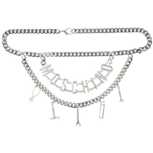 Preowned Moschino New Silver Double ‘moschino’ Logo Letter Charm Chain Waist Belt ❤ like