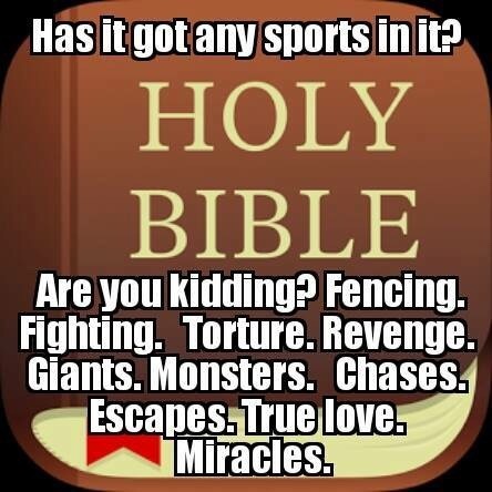 kingwulfharth:  rasec-wizzlbang:  cringepics:  torture is apparently biblical sport now   my favorite sport is monsters  miracles is my favourite sport… because if you see me doing sports it’s a miracle! haha, pass the wine sharon