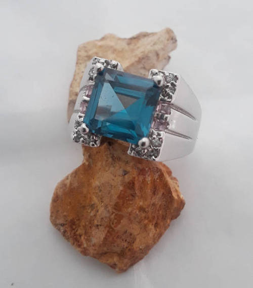 London Blue Topaz & CZ Sterling Silver UniSex Ring by Laura Ramsey————-I