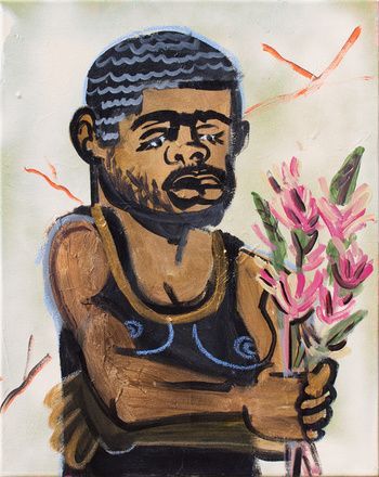 blkautumn:    Man with Flower, 2017Acrylic on canvas20 × 16 in50.8 × 40.6 cm  Thierrygoldberg gallery NYC