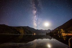 usatoday:  The Milky Way and the moon dazzle over Twin Lakes in Mammoth Lakes, Calif., in September. (Photo by Eric Houck, @yourtake)