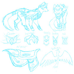 What I got done tonight. I will probably never design another animal character, but I&rsquo;m pretty satisfied with how this turned out. This is Edel, Anna&rsquo;s dog and a noble battler. He is not actually a winged wolf, his wings are actually a separat