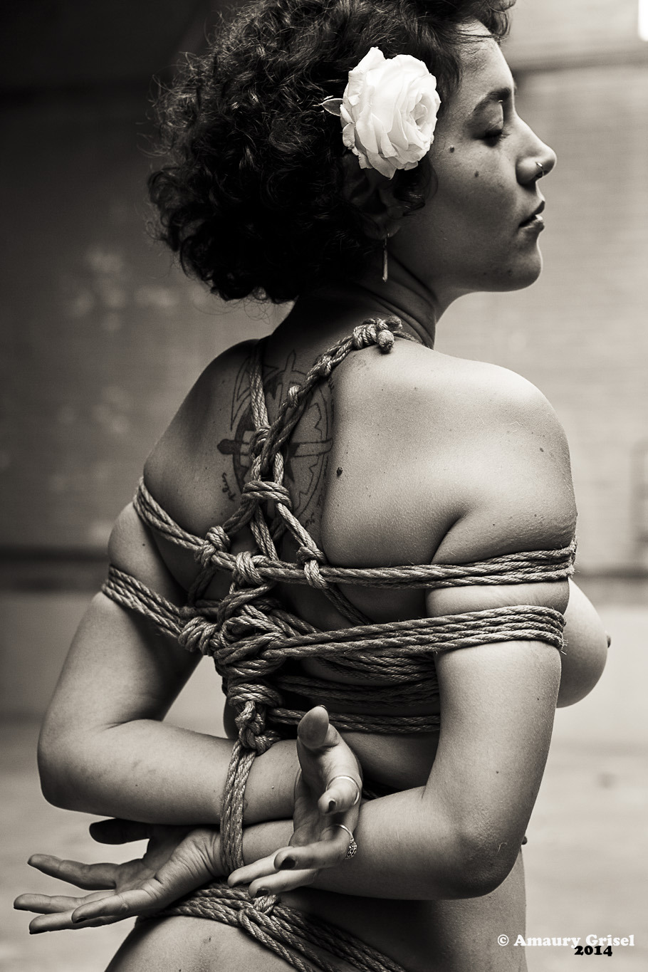 bondageisnotacrimeparis:  au fond du garage  modele : Irina Halima shibari &amp;
