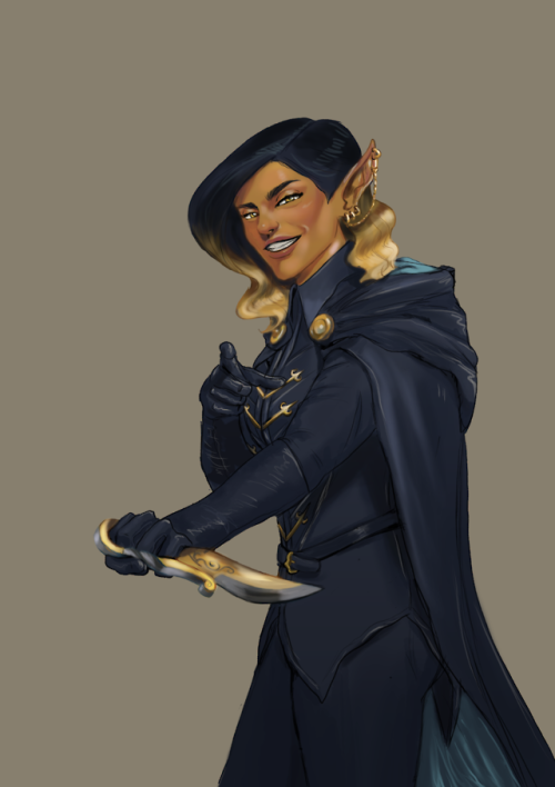 jadenite: Meet Carla Danger, she has darkvision! She’s a Wood Elf Rogue and she likes gold.[also, fr