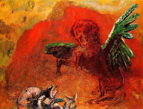 nuclearharvest: Pegasus And The Hydra by Odilon Redon