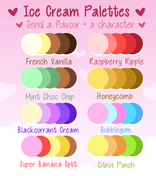 sidebloggable:♥ Ice Cream Palette Art Challenge ♥ Send a flavour + a character and I’ll draw them in