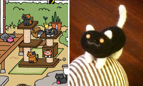 themarysue:meowoofau:needle felted neko atsume kittiesYes, we are still overly obsessed with Neko At