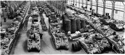 captain-price-official:Sherman tanks being built in the Chrysler Detroit Arsenal Tank Plant, 1944