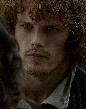 mistress-gif:I am enthralled with theway that Jamie listens to Claire intently.And the way his blue 