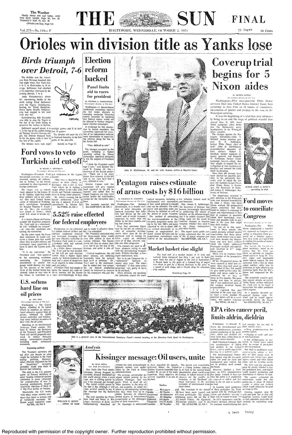 The Sun Front Page: October 2, 1974 Click on the newspaper above to get a closer view of the front page.