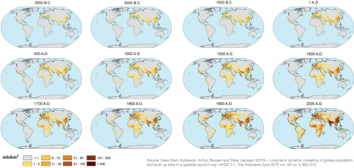 Population density, from 3000 BC to the present.