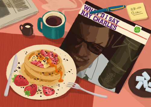 Lo scorso anno ho collaborato con Elle Magazine con delle ricette illustrate di pancakes. Un disco p