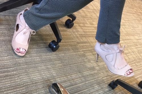 footsneaktoo: The toes were out again today. How sexy are those heels?