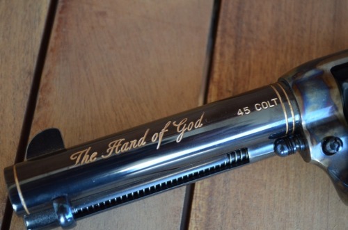 bolt-carrier-assembly:  justremington:  “The Hand Of God” USFA Rodeo customized by Gary Reeder & Joe Perkins  This would be perfect for someone i know.