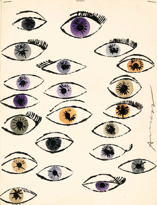 desimonewayland: Andy Warhol Eyes - drawn circa 1950s Watercolor, pen and black ink on paper Christie’s 