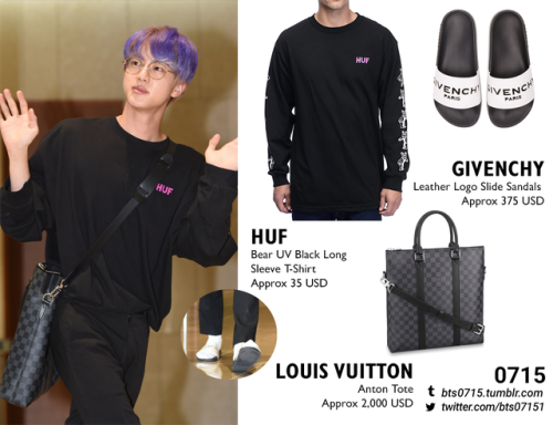 BTS FASHION/STYLE FINDER — 190717  Jin : GIVENCHY - Leather logo slide