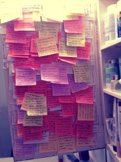 vaginaandmagirl:  tjatkin:  capecodprep:  memoriesandoldlace:  I found this in my boyfriend’s parents bathroom. Layers upon layers of love notes reminding his wife of his love and affection for her. Daily reminders of how thankful he is that she is
