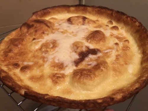 Here are a couple of dutch babies I’ve baked up recently. The top one has cheese baked in and on top