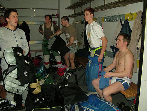 paintedguys:May I play hockey with you? Club boys strapping
