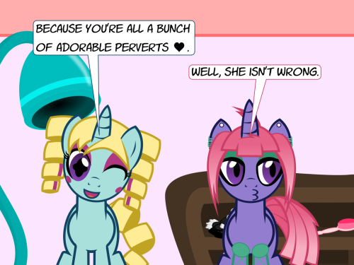 askthecookies:Glitter Bloom: Somepony will have to punish all of you for being lewdies ♥X3 Guilty~