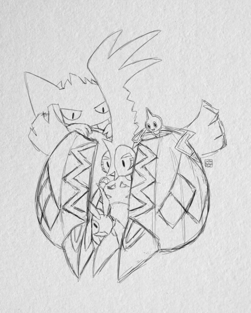 A lil’ doodle of @nikkoleon‘s Pokemon team from @askthetropicalgirl withTapu Koko!