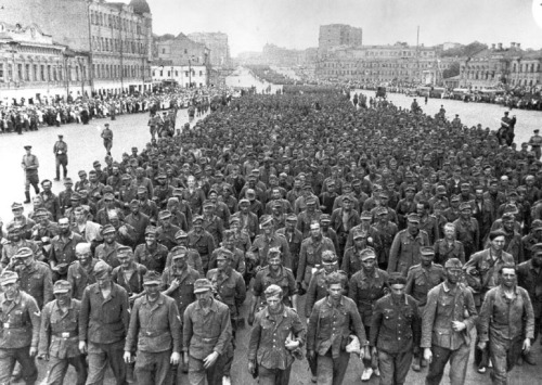 57000 German Soldiers taken prisoner by the Soviets, are marched towards Moscow