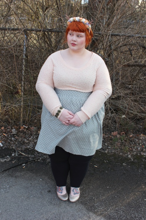 afatfox:  sweater ~ forever21+ (3x)skirt ~ modcloth (4x)leggings ~ walmart (3x)shoes ~ paylessbracelet ~ avenueheadband ~ lolimillie via etsylips ~ nyx butter lipstick in pops