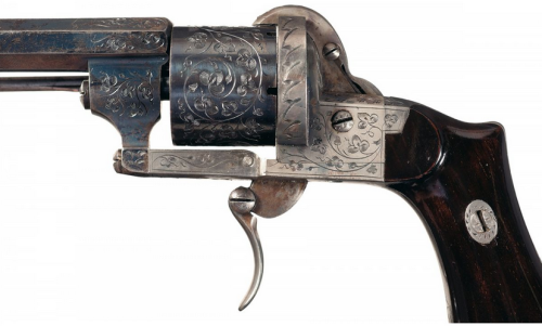 A fine cased and engraved Lefaucheux double action pinfire revolver, mid 19th century.Sold at Auctio