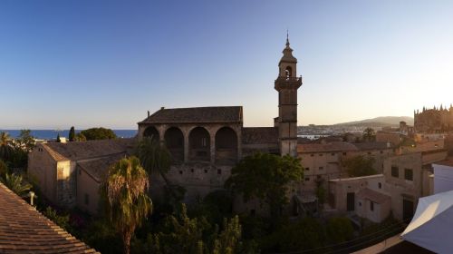 View of the Santa Clara convent and the Cathedral in the back. Palma, Mallorca, Balearic Islands.