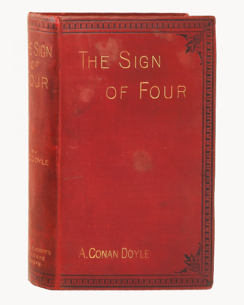 granada-brett-crumbs:The Sign of Four, covers of the early editions, 1890-1906.