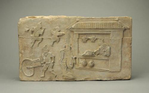 historyarchaeologyartefacts:One of the earliest depictions of a wheelbarrow, show on a tomb brick. C