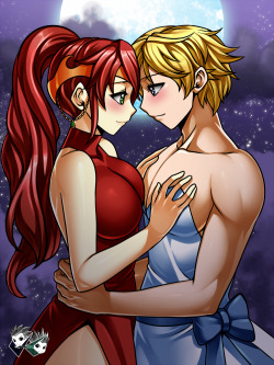 jadenkaiba:  I really like them together so I decided to draw a fanart of the during the Dance Night :) :)Jaune in a dress XDXD Pyrrha approves XDI hope u like it :) :)   Lets GO~!! DEVIANTART FACEBOOKTWITTER TUMBLR