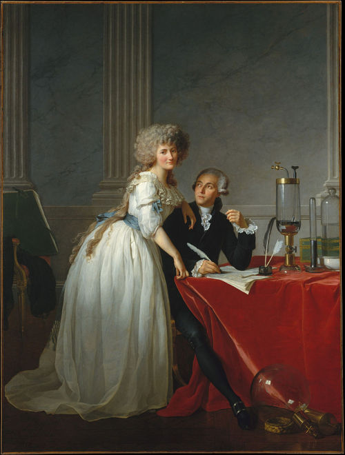 A portrait of 18th century French chemist Antione Lavoisier (AKA The Father of Modern Chemistry) wit